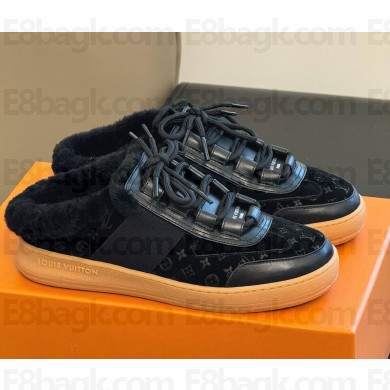 Louis Vuitton women's slingback sneaker with shearling suede leather/calfskin black 2024