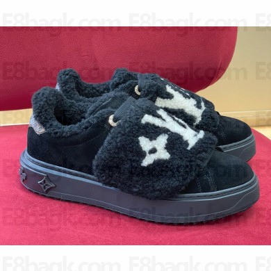 Louis Vuitton LV time out monogram lamb fur all-in-one casual shoes black  2024