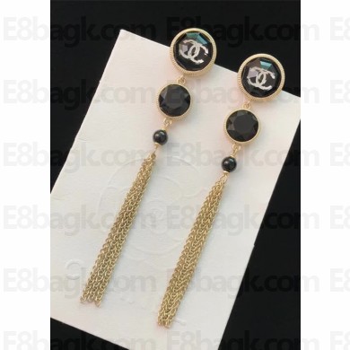 Chanel Glass and Resin Tassel Earrings A58206 Black/Gold 2018