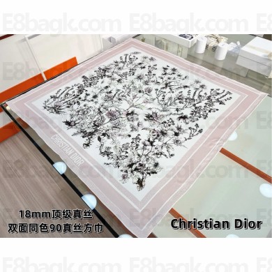 Dior White and Powder Pink Silk Twill Chardons 90 Square Scarf 2025