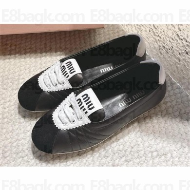 MIU MIU Lace-up Leather Ballet Flat In black 2024