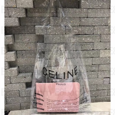 Celine Clutch Pouch Bag Pink and PVC Transparent Plastic Shopping Bag
