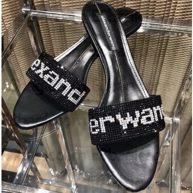 Alexander Wang Heel 3cm Jo Sandals With Black Glass Crystal Logo 2019