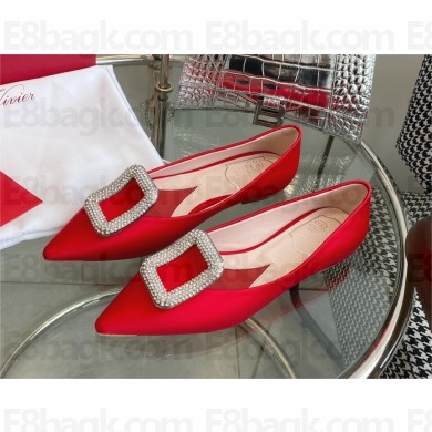 Roger Vivier Viv' Choc Strass Buckle Ballerinas in satin red 2023
