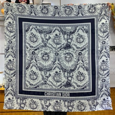 Dior Toile de Jouy Soleil 90 Square Scarf WHITE AND NAVY BLUE 2024