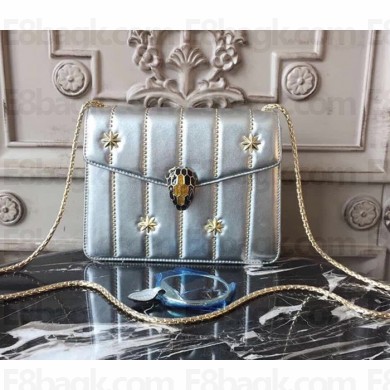 Bvlgari Serpenti Forever Quilted Stars Flap Small Cover Bag Silver