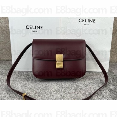 Celine Medium Classic box Bag in Calfskin burgundy