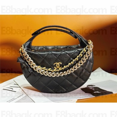 CHANEL HOOP TOP HANDLE BAG IN GRAINED LEATHER BLACK 2024