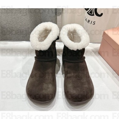 Miu Miu suede leather ankle boots with shearling dark brown 2024