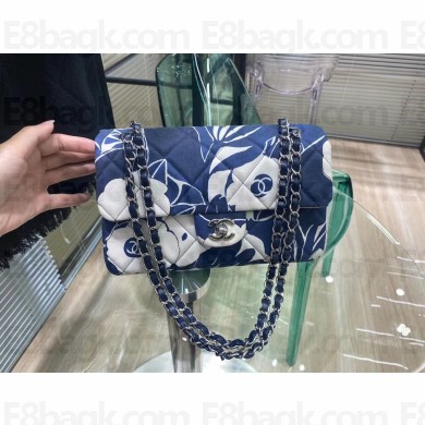 Chanel Printed Silk Medium Flap Bag AS3522 Navy Blue/White 2022 