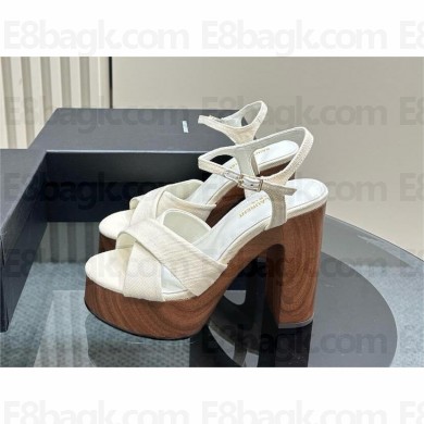 Saint Laurent Bianca 85 white canvas platform sandals 2024