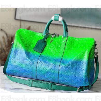 Louis Vuitton Monogram embossed pattern Keepall 50 Bandoulière bag blue/green m59712