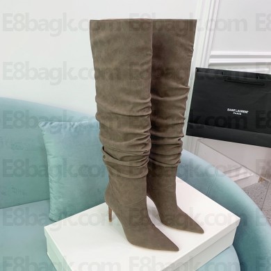 Amina Muaddi Heel 9.5cm Jahleel SUEDE over-the-knee boots olive green 2023