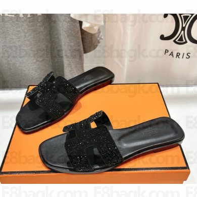 Hermes Oran sandal in Calfskin black with crystal 2024