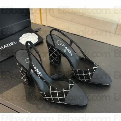 chanel Slingbacks Suede Goatskin & Grosgrain Black G45509 heel 9cm 2025