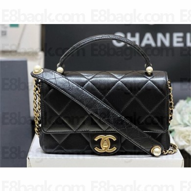 Chanel BLACK Mini Flap Bag with Top Handle AS5399 IN Shiny Lambskin 2025(ORIGINAL QUALITY)