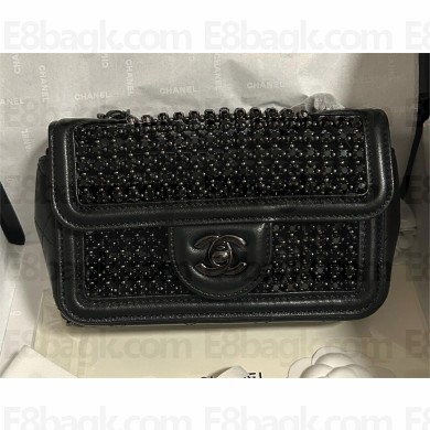 Chanel mini Flap Bag in Lambskin with diamante imitation pearls AS4961 BLACK 2025
