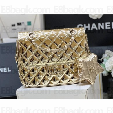 chanel Metallic Mirror Calfskin, Metallic Lambskin & Gold-Tone Metal gold Flap Bag & Star Coin Purse AS4649 2024(original quality)