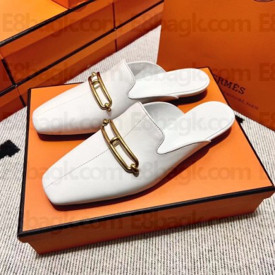 hermes calfskin Esmee mules white 2022