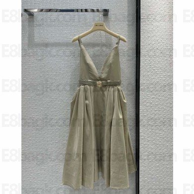 miu miu Panama cotton mini-dress khaki 2023 