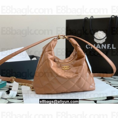 Chanel Lambskin Maxi Hobo Bag AS3488 Brown 2022