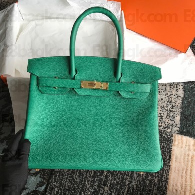 Hermes Birkin 30/35 Bag In Original togo Leather With Gold/Silver Hardware velvet green