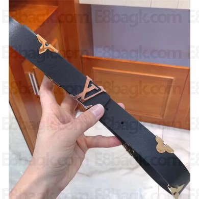 Louis Vuitton LV Iconic Metallic Flowers Belt 30MM M9310U Black 2018