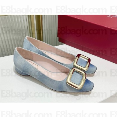 Roger Vivier Viv' Choc Metal Buckle Ballerinas in Denim 2023