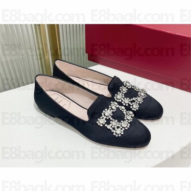 Roger Vivier Flower Strass Embroidered Buckle Loafers in Satin black 2023