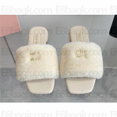 Miu Miu lambskin/SHEARLING SLIDES creamy 2024SS