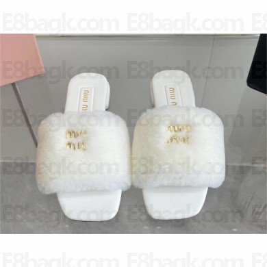 Miu Miu lambskin/SHEARLING SLIDES white 2024SS