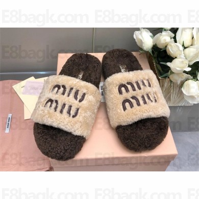 Miu Miu SHEARLING SLIDES BEIGE/COFFEE 2024SS