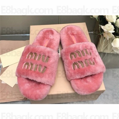 Miu Miu SHEARLING SLIDES PINK 2024SS