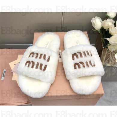 Miu Miu SHEARLING SLIDES white 2024SS