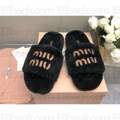 Miu Miu SHEARLING SLIDES black 2024SS