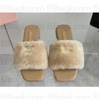 Miu Miu lambskin/SHEARLING SLIDES beige 2024SS