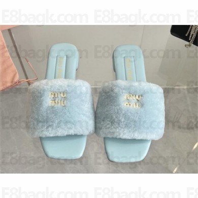 Miu Miu lambskin/SHEARLING SLIDES blue 2024SS