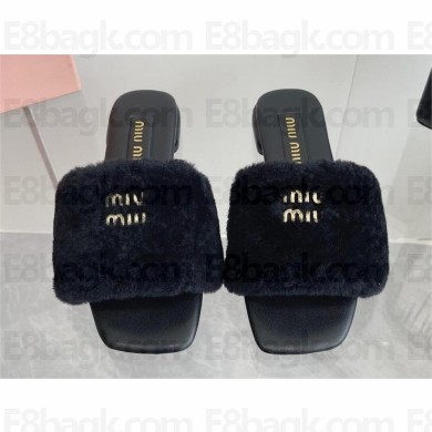 Miu Miu lambskin/SHEARLING SLIDES black 2024SS