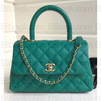 Chanel Caviar Leather Small Cocohandle Chain Bag Light Green 