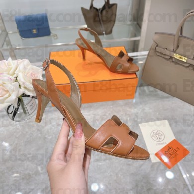 HERMES 7CM Eternite SANDALS IN BOX LEATHER TAN