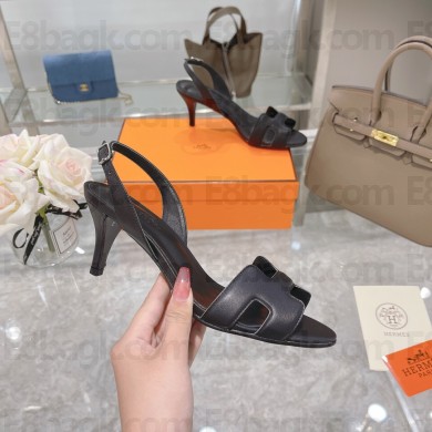 HERMES 7CM Eternite SANDALS IN BOX LEATHER BLACK