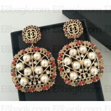 Chanel Pearl and Stone Leaf Square Earrings AB0178 Gold/Pink/White 2018