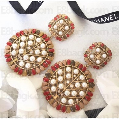 Chanel Stone Leaf Clip-on Earrings AB0190 Gold/Pink/White 2018