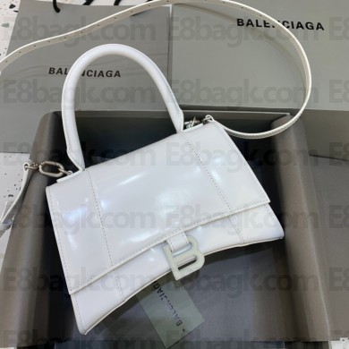 BALENCIAGA  Hourglass Small Handbag in so white shiny box calfskin 2022