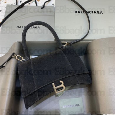 BALENCIAGA Hourglass Small Handbag in black glitter material 2022