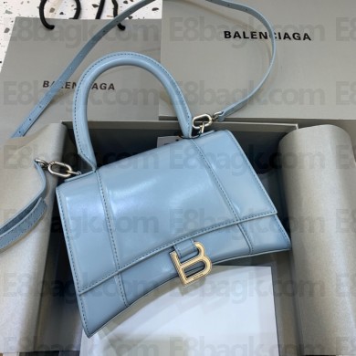 BALENCIAGA  Hourglass Small Handbag in sky blue shiny box calfskin 2022