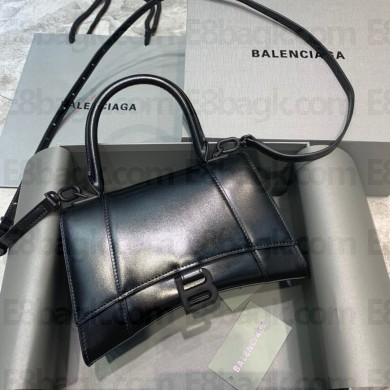 BALENCIAGA  Hourglass Small Handbag in so black shiny box calfskin 2022
