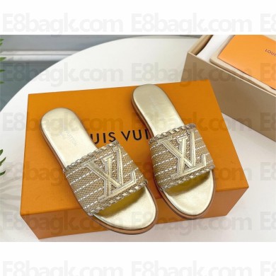 Louis Vuitton Raffia Flat Mules Gold 2023
