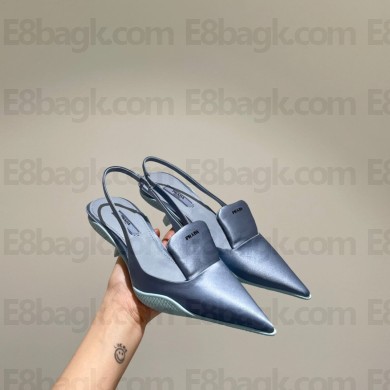 Prada Gabardine Slingback Pumps Sky Blue with Tongue 2021