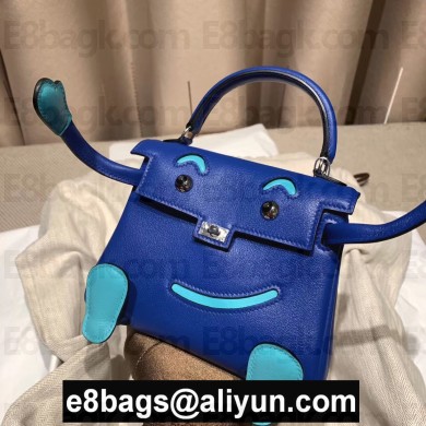 hermes kelly doll bag in original swift leather blue/turquoise handmade